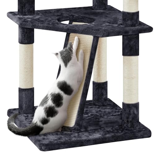 Yaheetech 79 in Cat Tree Tower, Multilevel Cat Trees Plush Covered Cat Tower with 2 Extra Large Condos, Comfy Basket, Sisal Scratching Posts - color: Black