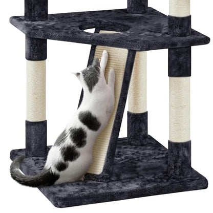 Yaheetech 79 in Cat Tree Tower, Multilevel Cat Trees Plush Covered Cat Tower with 2 Extra Large Condos, Comfy Basket, Sisal Scratching Posts - color: Black