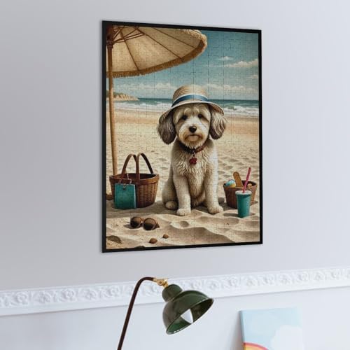 Havanese Dog at The Beach 1000-Piece Wooden Jigsaw Puzzle, Playful Dog Scene, Brain-Training Activity, Cozy Indoor Fun - color: #6