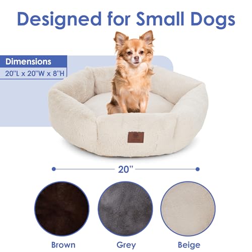 American Kennel Club Round Plush Dog Bed - 20" Cozy Donut Design for Small Pets, Ultra-Soft Washable Pet Bed with Non-Slip Bottom, Durable High-Loft Filling, Tan - color: Tan