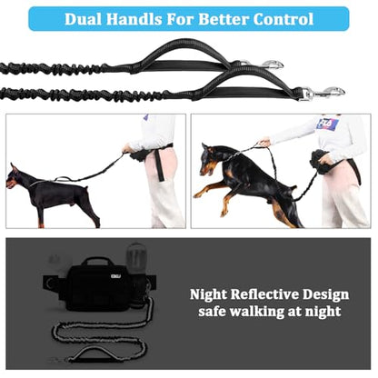 Hands Free Dog Leash with Zipper Pouch, Waist Belt for Large Medium Dogs for Running, Walking, Jogging and Hiking, Dual Padded Handles and Durable Bungee - Black (1 Dog Black) - color: 1 Dog Black