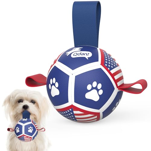 QDAN Puppy Balls, Dog Toys, Dog Balls with Straps for Small Breed, Soccer Ball for Dogs, Puppy Toys, Dog Birthday Gift (Flag, 3.5 inch) - color: Flag, size: 3.5 Inch