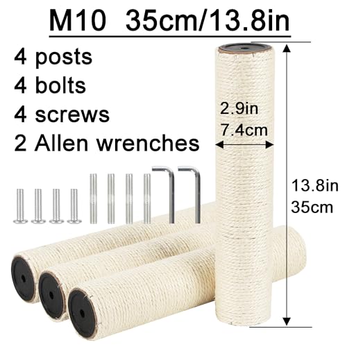 4 Pcs 2.9in 7.4cm Diameter Cat Tree Scratching Post Replacement Sisal Pole Parts (M10, 13.8in/35cm) - color: 13.8in/35cm, size: M10*4posts
