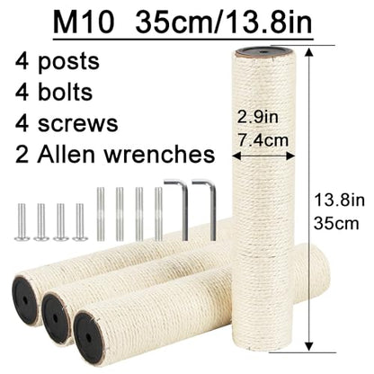 4 Pcs 2.9in 7.4cm Diameter Cat Tree Scratching Post Replacement Sisal Pole Parts (M10, 13.8in/35cm) - color: 13.8in/35cm, size: M10*4posts