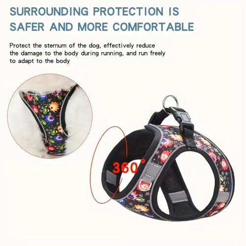 Step in Dog Harness No Pull Flower Adjustable Soft Mesh Padded Reflective Pet Vest Harness and Leash Set for Small Medium Dogs - color: Black, size: XS(neck:9.5"-10.5",chest:11.5"-13.5")