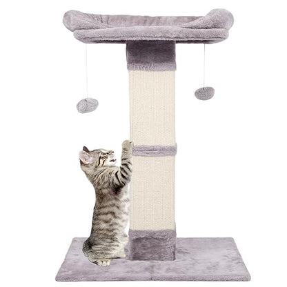 34" Tall Cat Scratching Post with Bed, Sisal Scratch Posts Trees with Plush Perch and Hanging Ball for Indoor Cats, Removable Cover, Large Scratch Post and Base, Rugged and Durable, Light Grey - color: Light grey