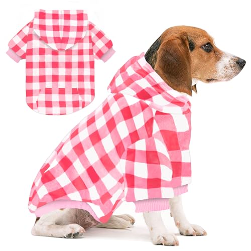 Plaid Dog Sweaters Hoodies Sweatshirts for Dogs Cats, Warm and Soft Cold Weater Coats for Christmas (Pink, Medium/Large) - color: Pink, size: Medium/Large