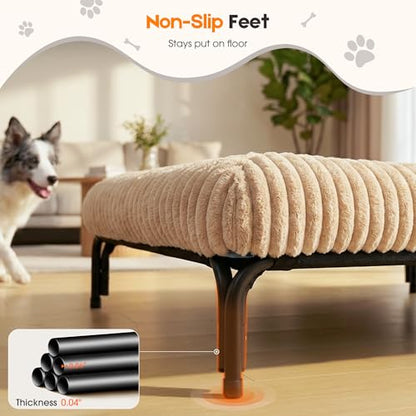 Elevated Dog Bed with Removable Fluffy Pillow Cushion, Raised Pet Cot Washable Bolster, Dog Couch Sofa, Anti Slip Feet, Breathable Mesh, Khaki, 43"×32" - color: khaki, size: L(43"×32"×8")
