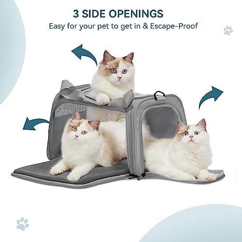 PETSFIT Cat Carrier Airline Approved, Soft Carrier for Small and Medium Cats Under 12 Lbs, Soft Cat Travel Bag, Kitten Carrier with Extendable Mat, Grey - color: Grey, size: Medium