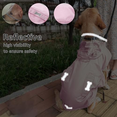 Waterproof Dog Raincoat, Adjustable Reflective Lightweight Pet Rain Clothes with Poncho Hood (Light Pink, Small) - color: Light Pink, size: Small(9-13lb)