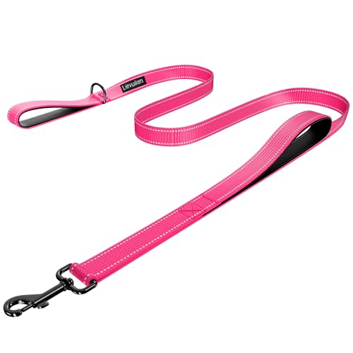 Dog Leash 4ft Long, Double Handle Dog Leash for Safety Control Training, Heavy Duty Dog Leads with Traffic Padded Handles, Reflective Leashes for Small Medium Large Dogs(4ft, Hotpink) - color: Hotpink, size: 4ft