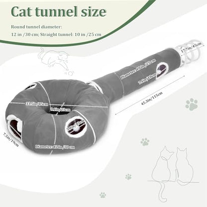 Ownpets 2-in-1 Cat Tunnel, Large Lollipop Shape Cat Tunnel Toy with Fluffy Balls, Spiral Toy, Plush Collapsible Cat Cave Hideout Donut Tunnel for Multi Kitten Puppy Rabbit (Grey) - color: Grey