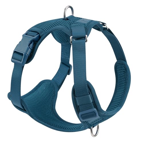 No Pull Dog Harness for Small Medium Large Dogs - Adjustable 2 Layer Mesh Dog Vest with Dual Clip, Escape Proof, Quick Release, Lightweight Breathable Mesh for Walking Hiking (Prussian Blue,S)