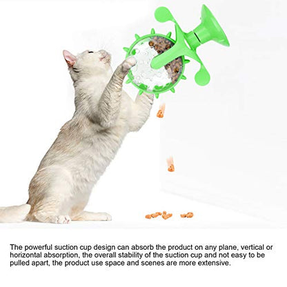 Cat Food Leakage Toy, Windmill Treat Dispensing Cat Puzzle for Indoor Cats, Interactive Slow Feeder with Suction Cup for Kitten Snacks, Mental Enrichment & Fun Play - color: green