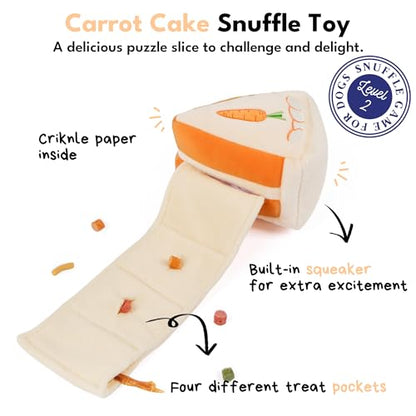 CHEWFFON Easter Dog Puzzle Snuffle Toy, Carrot Cake Treat-Hiding Enrichment Toy for Boredom Relief and Mental Stimulation, Squeaky Cake Gift, Interactive Play for Small and Medium Dogs - style: Carrot Cake