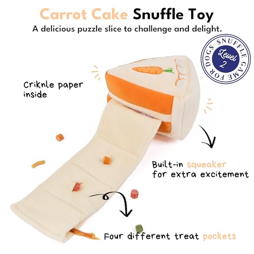 CHEWFFON Easter Dog Puzzle Snuffle Toy, Carrot Cake Treat-Hiding Enrichment Toy for Boredom Relief and Mental Stimulation, Squeaky Cake Gift, Interactive Play for Small and Medium Dogs - style: Carrot Cake
