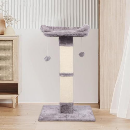 34" Tall Cat Scratching Post with Bed, Sisal Scratch Posts Trees with Plush Perch and Hanging Ball for Indoor Cats, Removable Cover, Large Scratch Post and Base, Rugged and Durable, Light Grey - color: Light grey