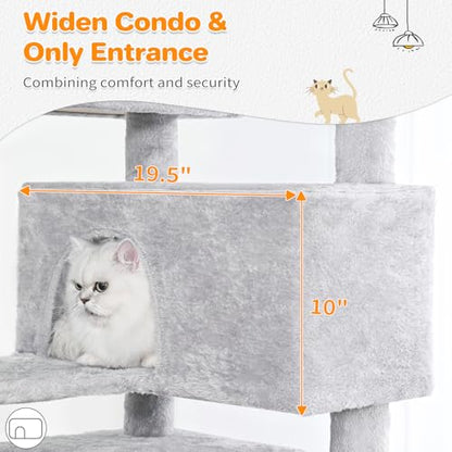 Made4Pets Cat Tree 54in Cat Tower for Indoor Cats Kitten Tree Multi-Level Cat Tree with 2 Condo Furniture Activity Center with Scratching Posts Funny Toys Kittens Pet Play House, Light Grey - color: Light Grey