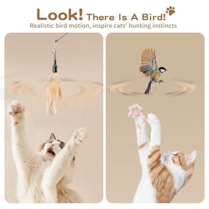 Pawaboo Feather Teaser Cat Toy - Interactive Wand with Extra Long 34.5" Wand and Small Bell, Fun Exerciser Playing Toy for Kittens or Cats, Brown Feather - color: A-Brown