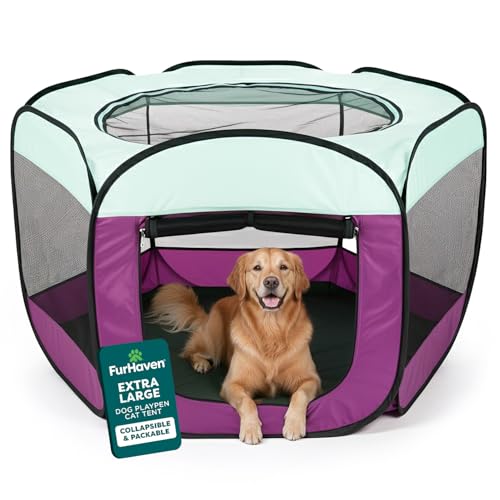 FurHaven Portable Pet Playpen for Dogs & Cats, Foldable Indoor Kitten Playpen with Mesh Sides, Pop Up Travel Dog Pen, X-Large, Purple - color: Purple, size: Extra Large