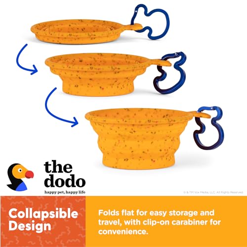 The Dodo Collapsible Dog Bowl, Yellow; Travel Dog Bowl That Folds Flat and Clips with Carabiner for Easy Storage and Carry - color: Yellow