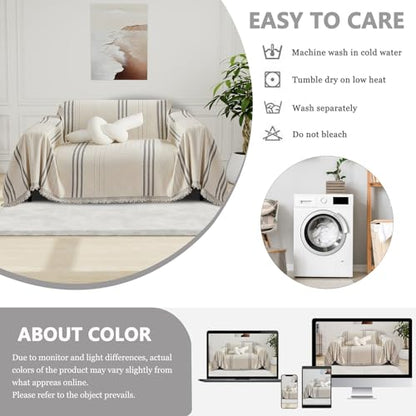 Chenille Armchair Cover Jacquard Sofa Covers Washable Furniture Protector Recliner Couch Cover 1 Cushion Reversible Chair Cover Beige Light Grey Striped Couch Cover Blanket 71"x 71" - color: A0# Beige/Light Grey - Striped, size: Medium 71" x 71"
