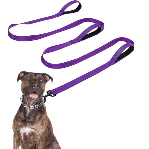 Jiozermi 10ft Dog Leash with 3 Handles, Heavy Duty Dog Lead with Padded Traffic Handle, Reflective Stitching Large Leash for Running Walking Training(Purple) - color: Purple