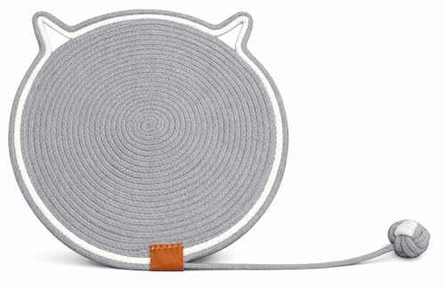 19 Inch Round Scratching Mat for Cats, Cotton, Large, Floor Mount, Lightweight, Classic Style (Grey) - color: Grey