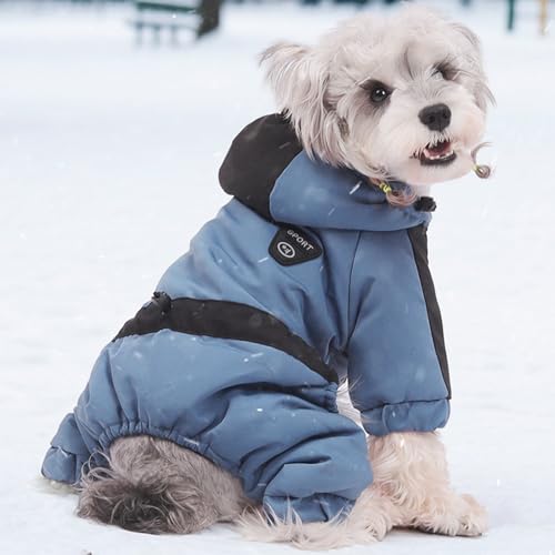 Warm Dog Coat with Hood,Waterproof Windproof Winter Full Body Dog Jacket Snowsuit,Adjustable Cold Weather Pet Clothes (Blue, S) - color: Blue, size: S