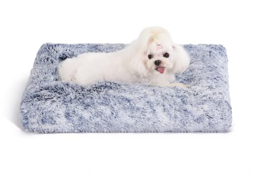 Bedfolks Plush Waterproof Dog Crate Bed, Removable Washable Cover, Faux Fur, 17"x12", Dark Blue - color: Dark Blue, size: XX-Small(17x12'')