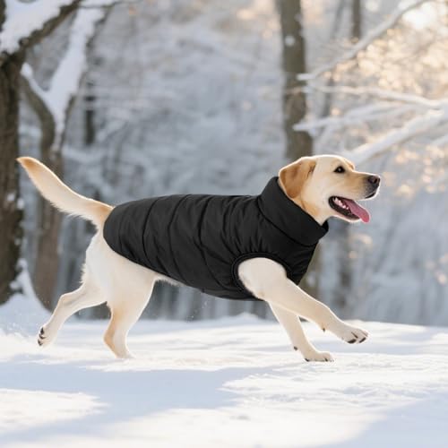 ASENKU Windproof Dog Winter Coat Waterproof Fleece Jacket Cold Weather Pet Apparel for Small Medium Large Dogs (Black, S) - color: Black, size: Small