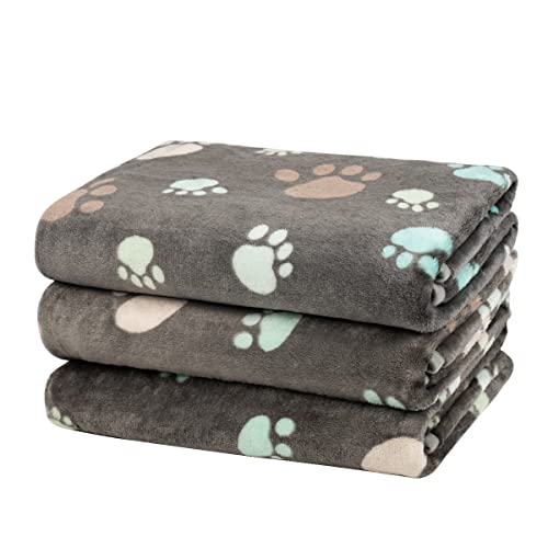 Dono 1 Pack 3 Dog Blankets, Soft Fluffy Fleece Pet Blanket Warm Sleep Mat Paw Print Design Puppy Kitten Throw Blankets Doggy Blanket for Dogs - color: Gray Paw, size: S(23*16")