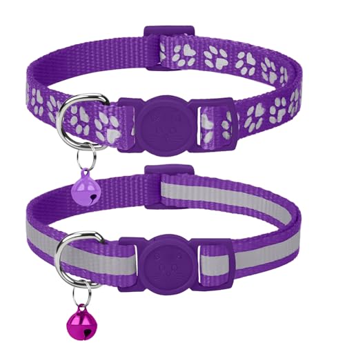 Taglory Kitten Collar Breakaway with Bell, Reflective Soft Cat Collar for Small Kittens, Adjustable 6-8 Inch High Visibility Night Strip, Lightweight for 2-6 Months Baby Cats, 2 Pack, Purple - color: Purple, size: 6-8"
