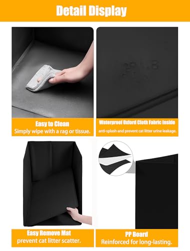 Waterproof Cat Litter Box Enclosure Splash Guard with Removable Mat, Cat Box Enclosure with 2 Hooks for Scoop, Anti-Leakage, Dust Control, Easy to Clean-24.02 x 16.14 x 16.14 inches-Black - color: Black