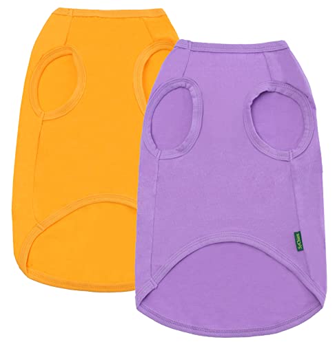 Dog Plain Shirts,Solid Dogs Clothes,Lightweight Stretchy Doggy Tee Shirt,Sleeveless Blank Puppy Chihuahua Cats Samll Costumes,Yellow & Purple S - color: Yellow & Purply, size: Small