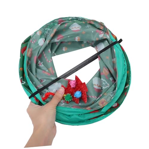 Foldable Christmas Cat Tunnel Tent Indoor Cat Cube Collapsible Play Hideout for Kittens with Festive Theme Compact Storage and Exploration Fun