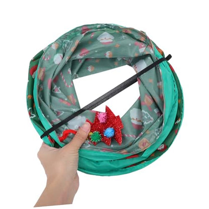 Foldable Christmas Cat Tunnel Tent Indoor Cat Cube Collapsible Play Hideout for Kittens with Festive Theme Compact Storage and Exploration Fun