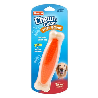 Hartz Chew 'n Clean Tuff Bone Bacon Scented Dental Dog Chew Toy - Large - color: green, orange, pink, size: Large