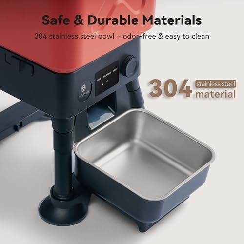 Automatic Dog Feeder for Large Dogs, 14L Capacity, Remote Feeding, Anti-Blockage System, Timed Auto Dog Food Dispenser, 2.4G WiFi App Control，Dual Power Supply,Stainless Steel Bowl - color: Red with WiFi