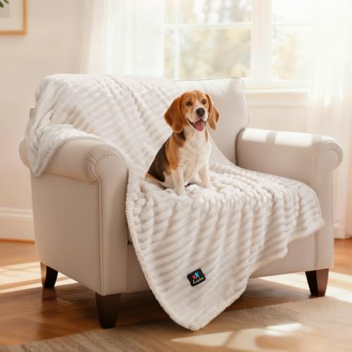 Luciphia Waterproof Dog Blanket for Medium Large Dogs Ultra-Soft Calming Cut Pile Flannel Throw Durable & Warm Furniture Protection for Couch Car Pet Blanket Machine Washable Soft White,M(57''x40'') - color: Soft White, size: M(57''x40'')