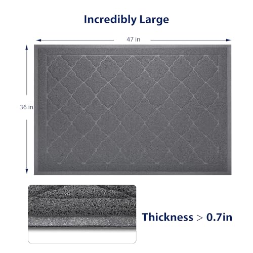 WePet Cat Litter Box Mat, Kitty Premium PVC Pad, Durable Trapping Rug, Phthalate Free, Urine-Resistant, Scatter Control, XXL 47 x 36 Inch, Grey - color: #03 Grey, style: Medallion/47 x 36 Inch