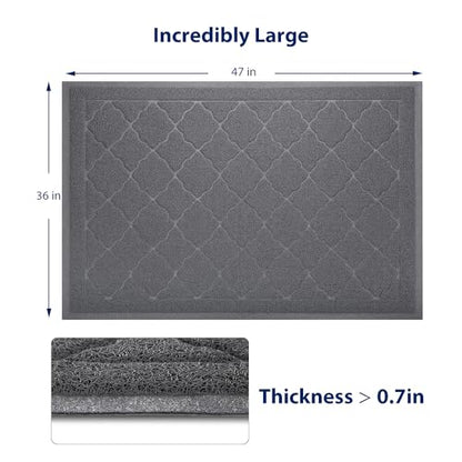 WePet Cat Litter Box Mat, Kitty Premium PVC Pad, Durable Trapping Rug, Phthalate Free, Urine-Resistant, Scatter Control, XXL 47 x 36 Inch, Grey - color: #03 Grey, style: Medallion/47 x 36 Inch