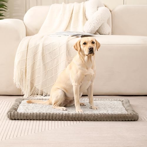 MINIDEAR Dog Crate Pad, Crate Bed Non-Skid Kennel Pad, Rubber Backing Memory Foam for Dog Bed Mat, Machine Washable Dog Bed for Crate, 23"x36" - color: Camel, size: Rectangle Shape:23"x36"x1.1"