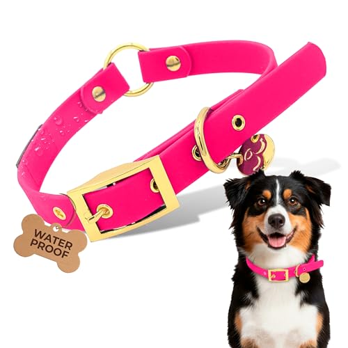 Waterproof Dog Collar for Active Dogs – Durable, Odor-Resistant, Easy to Clean Adjustable Collar for Small Medium Large Breeds – Comfortable Everyday Collar by Mila’s Paws (Bubblegum Pink, M) - color: Bubblegum Pink, size: M