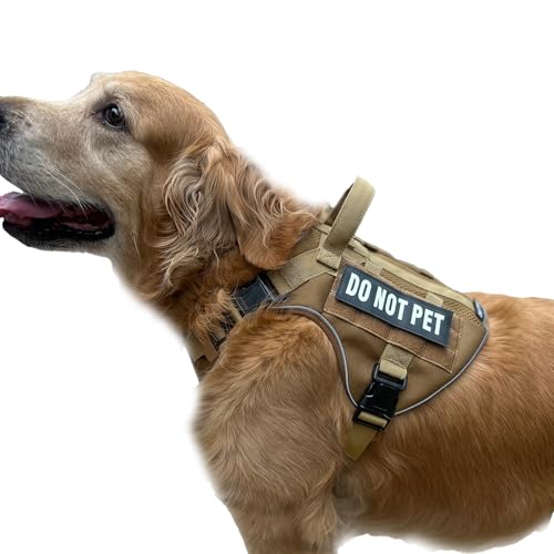 Tactical Dog Harness for Large and XL Breeds, Air Dog Vest No Pull with Reflective Do Not Pet Patches, Breathable Dog Molle Vests for Training Walking Hunting Brown - color: Brown, size: XL