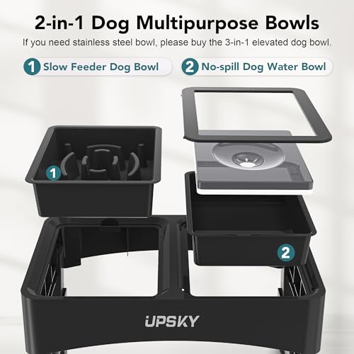 UPSKY 2-in-1 Elevated Dog Bowls Slow Feeder, 4 Height Adjustable Raised Bowls Stand, No Spill Dog Water Bowls, Anti-Slip Food and Water Bowl for Small Medium Dogs(Not Include Stainless Steel Bowl) - color: no