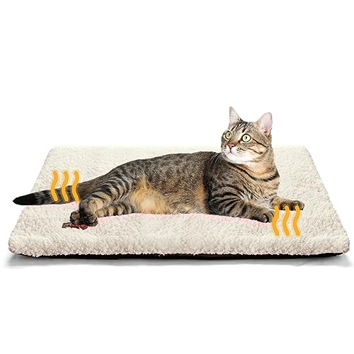 Self Warming Cat Bed Self Heating Cat Dog Mat 29.1 x 18.9 inch Extra Warm Thermal Pet Pad for Indoor Outdoor Pets with Removable Cover Non-Slip Bottom Washable Non Electric - color: Beige, size: 29.1"L x 18.9"W x 1.0"Th