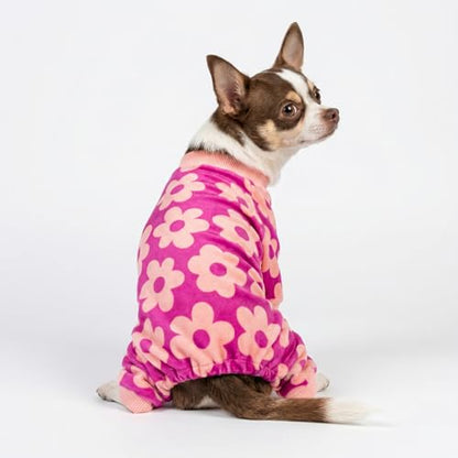 Fitwarm Flower Fleece Dog Pajamas, Warm Winter Dog Clothes for Small Dogs Girl, Cozy Pet Onesie with Feet, Pink, XXL - color: Flower, size: XX-Large