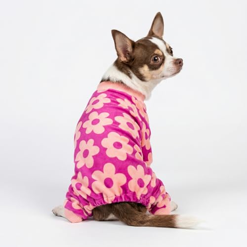 Fitwarm Flower Fleece Dog Pajamas, Warm Winter Dog Clothes for Small Dogs Girl, Cozy Pet Onesie with Feet, Pink, Large - color: Flower, size: Large