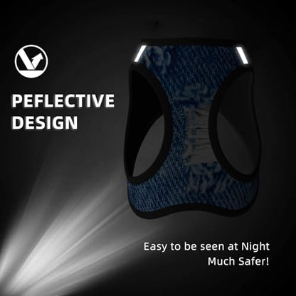Hole On Denim Jeans. Ripped Destroyed Torn Blue Je Dog Harness and Leash Set, No Pull Reflective Adjustable Soft Mesh Padded Pet Vest with Safety Buckle for Small Medium Dogs and Cats Medium - color: Hole On Denim Jeans. Ripped Destroyed Torn Blue Je, siz